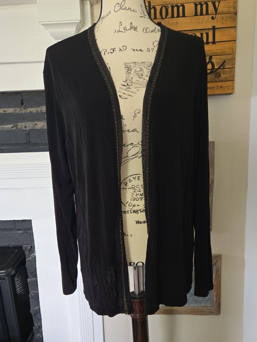Chico's Black Open-Front Women's Cardigan Sweater With Chain Detail